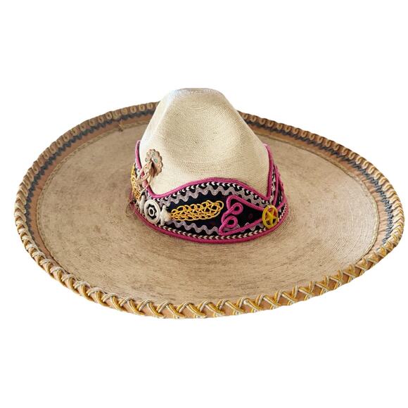 Authentic PALM SOMBRERO La Guadalupana ALBERTO CHAVEZ Size XS straw hat C. 1940 - Picture 1 of 12